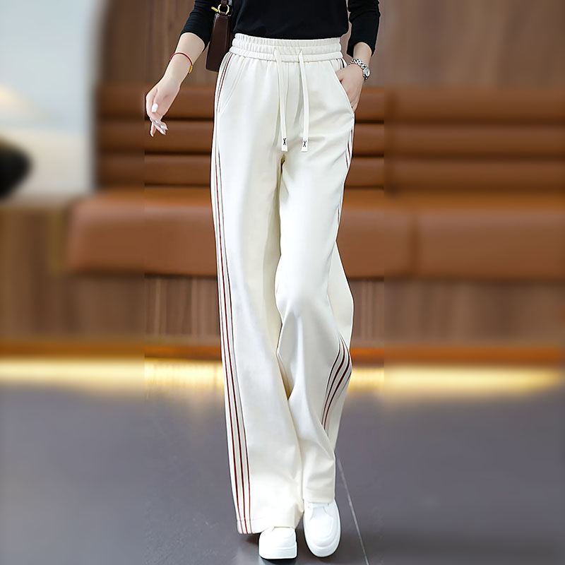ins运动休闲裤女春秋季2024新款高腰显瘦拼接宽松2025简约长裤