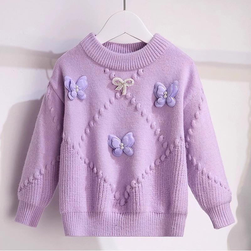 女童洋气秋冬毛衣2025新款时尚女孩立体蝴蝶针织衫中大童网红上衣