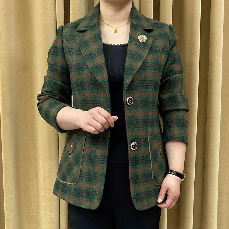 中年妈妈春装外套气质格子短款小西装上衣50岁40岁中老年女春秋季