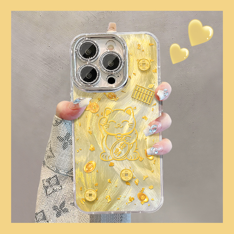 金箔招财猫适用苹果17VIVO华为OPPO小米iPhone16精孔羽纱手机壳