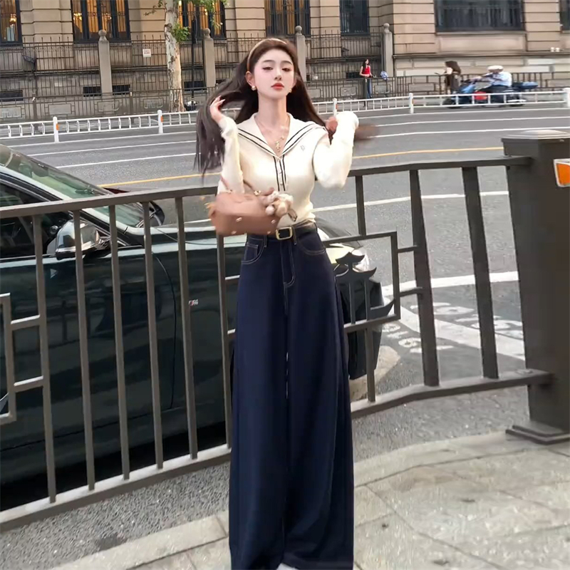 韩系文艺风甜美套装女2025春季新款显瘦针织衫高腰牛仔裤两件套潮