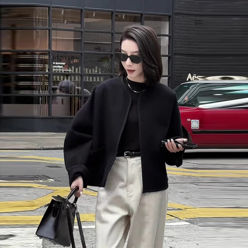 气质极简黑色开衫外套女2025春季新款v领宽松百搭高级感通勤上衣
