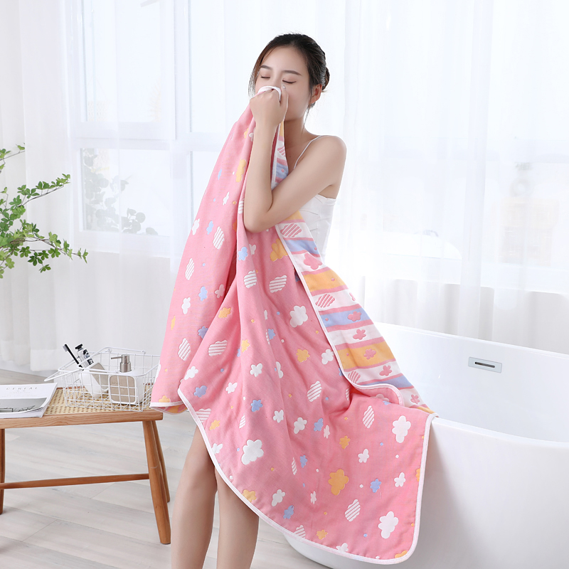 浴巾纯棉不掉毛加大六层纱布成人男女大中小学生洗澡洗脸家用毛巾