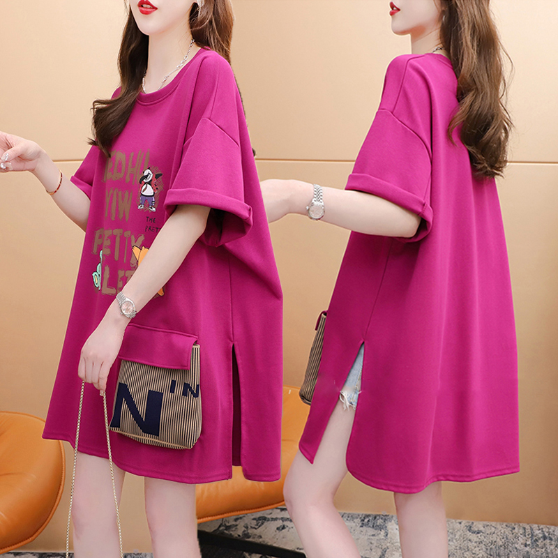 大码胖mm开叉设计感纯棉短袖T恤女夏季新款韩版宽松百搭洋气上衣