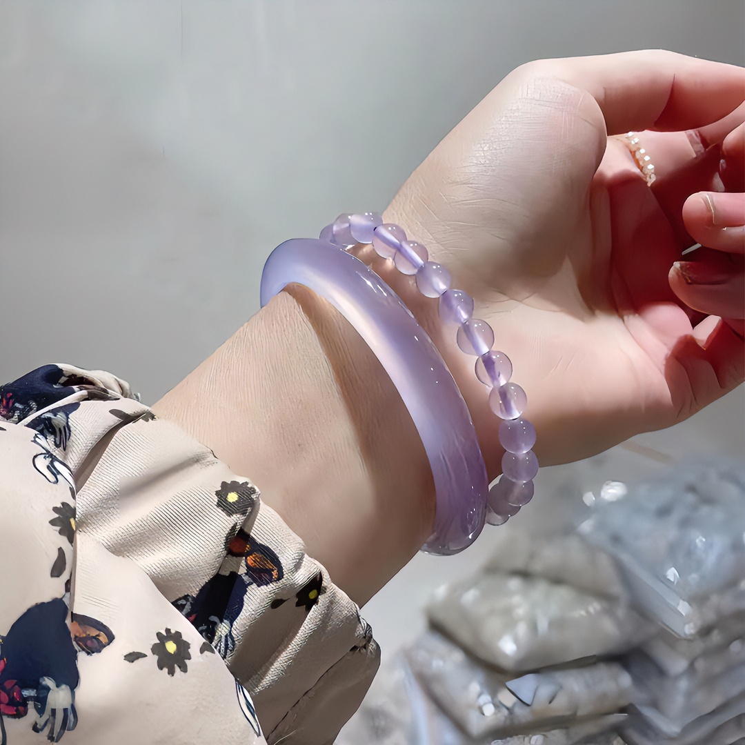 正品A货妖紫缅玉手镯女天然冰紫罗兰玛瑙玉镯小众首饰多样性发一