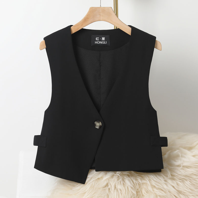 2025年春秋韩版黑色休闲西装马甲女设计感小众外搭百搭新款潮流女
