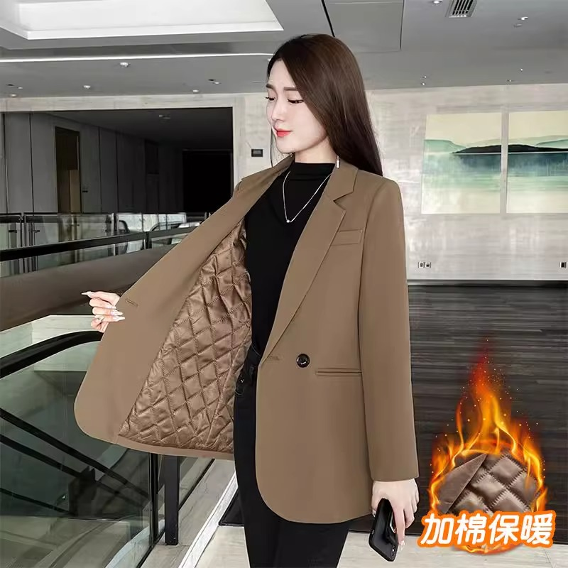 2025小西装加棉加厚外套女秋冬新款气质网红洋气百搭保暖女士上衣