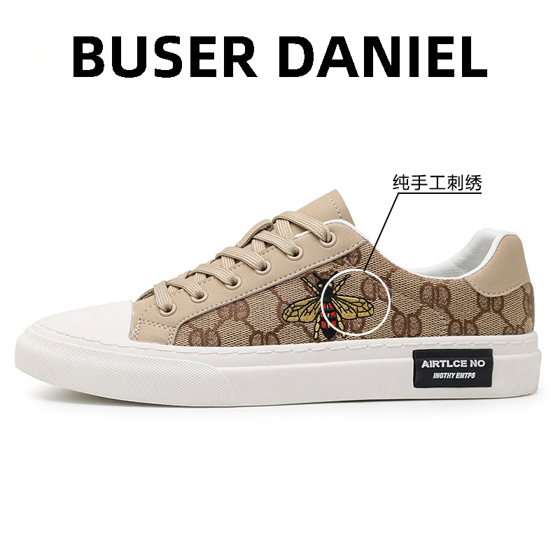 BuserDaniel意大利春夏轻奢男帆布鞋小蜜蜂纯手工刺绣透气休闲