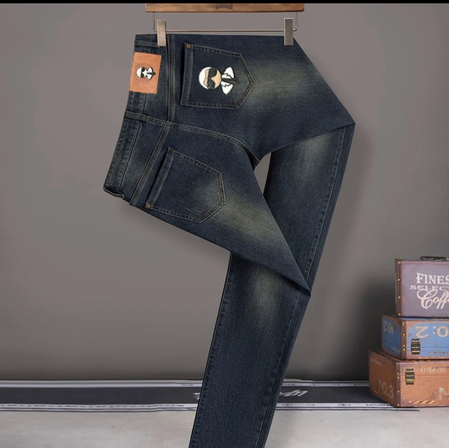 新款高端定制重工水洗欧货轻奢潮流修身小直筒弹力户外男士牛仔裤