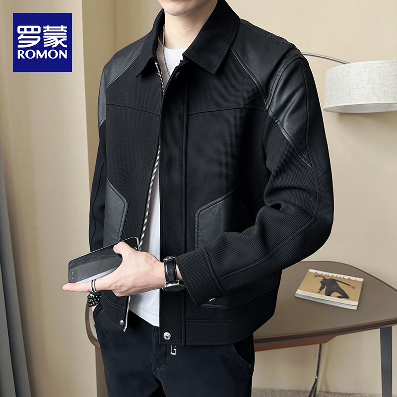 罗蒙翻领外套男士春秋季2025新款潮流休闲百搭夹克男装秋装上衣服