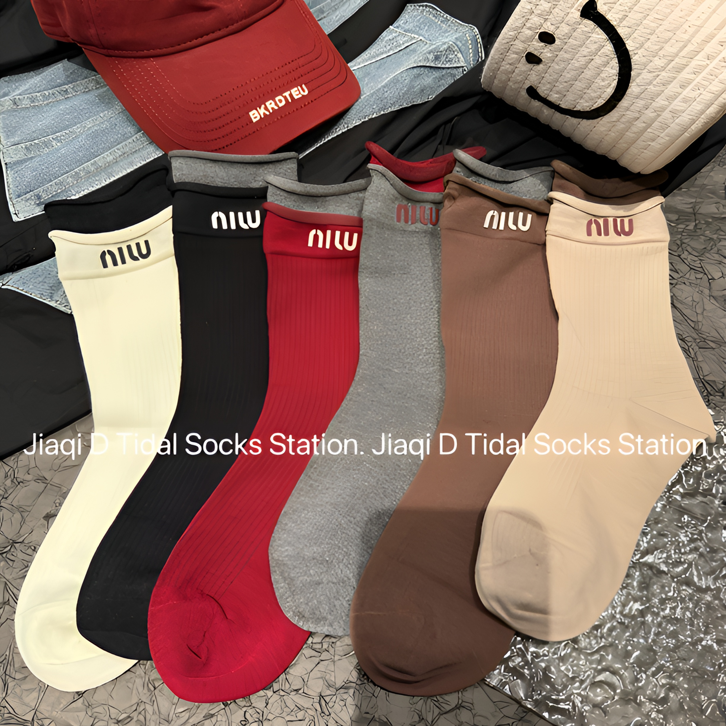 韩版双螺口拼接堆堆袜字母烫印中筒女袜安可拉红网红潮袜ima百搭