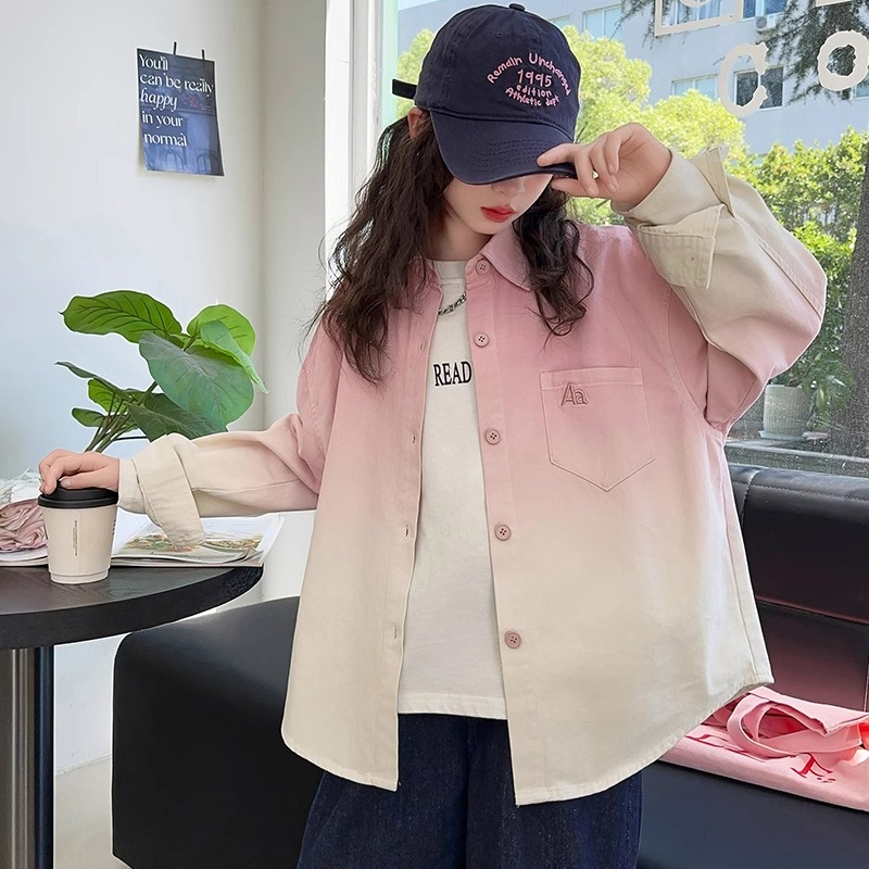 女童外套春秋款2025新款儿童渐变长袖衬衫中大童秋装小女孩外套