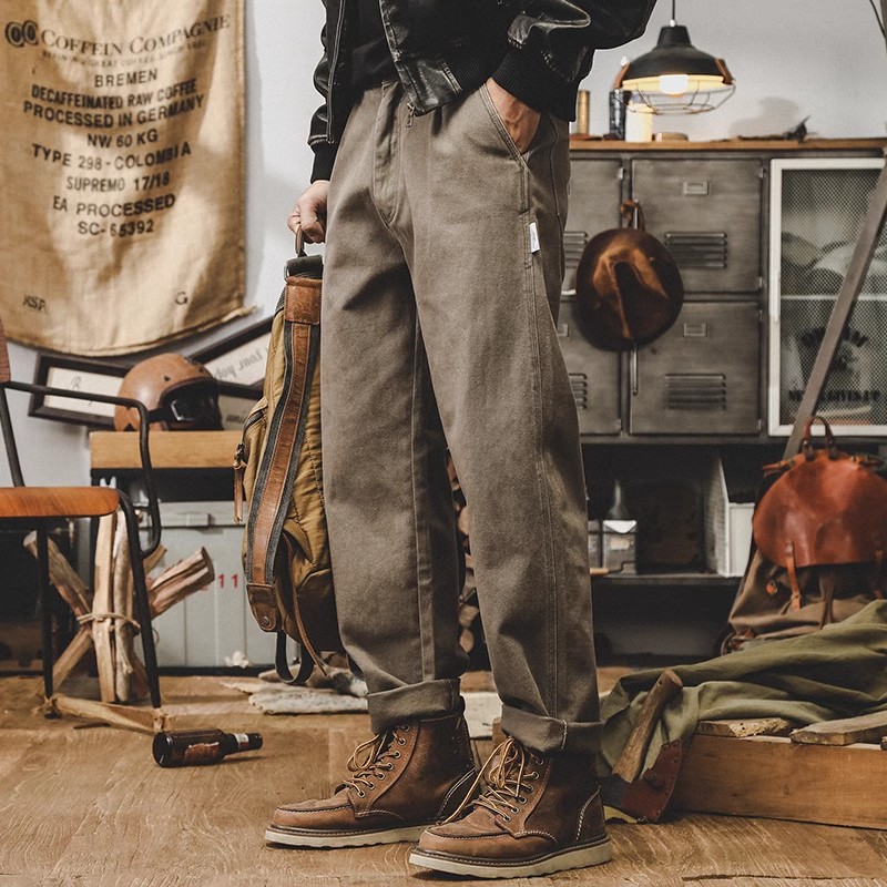 杰雷诺美式复古重磅工装裤子男秋冬新款加绒炒洗宽松直筒休闲长裤