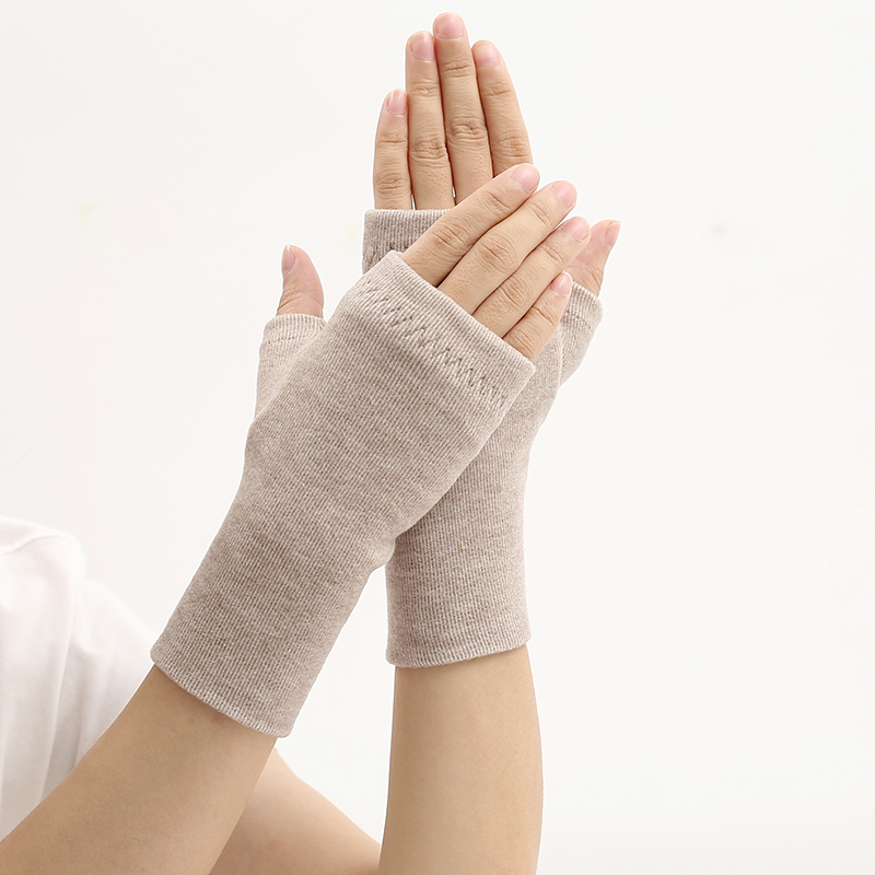 真颜优韵保暖羊绒半指手套秋冬季半截学生写字办公打字男女款露指