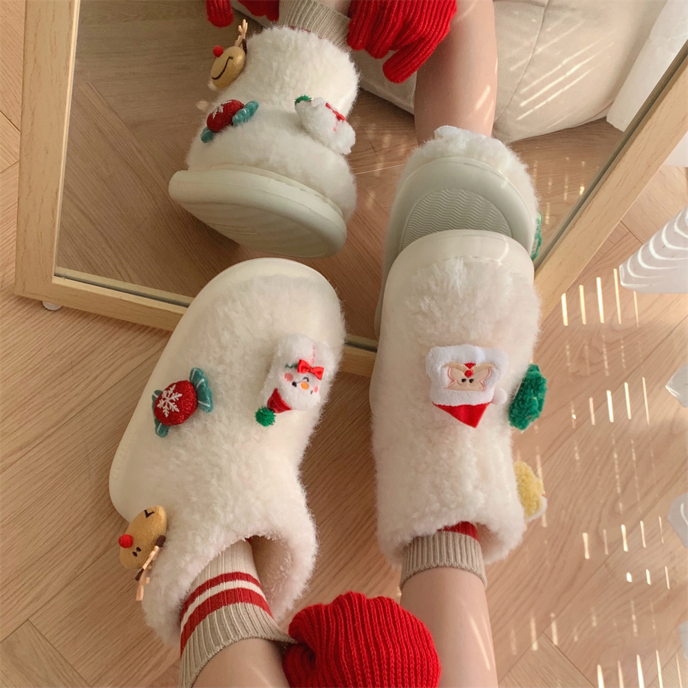 细细条 圣诞老人毛绒绒棉鞋2024新款冬季保暖防滑趣味女士雪地靴