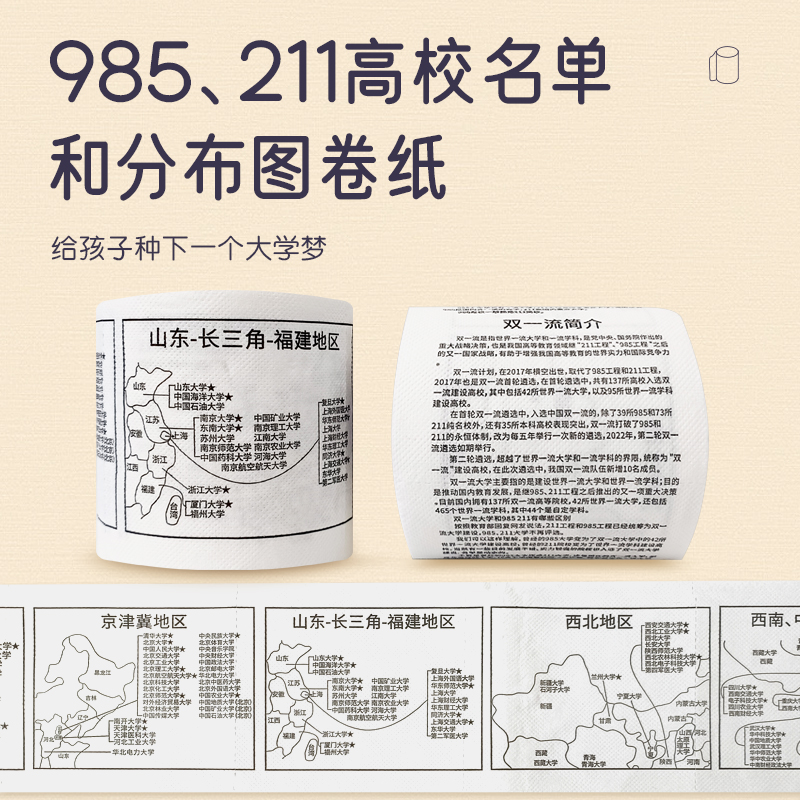 985211高校名单和分布图卷纸学霸厕纸创意印字卫生纸学生生日礼物