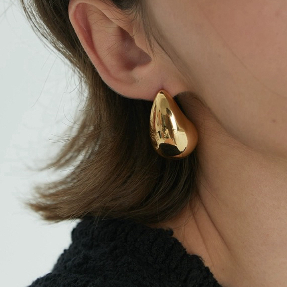 铜合金耳饰 高级感金银色水滴大耳环轻奢气质金属欧美耳钉女