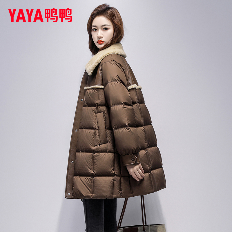 YAYA/鸭鸭中长款羽绒服女2024年冬季新款时尚潮流百搭加厚外套女