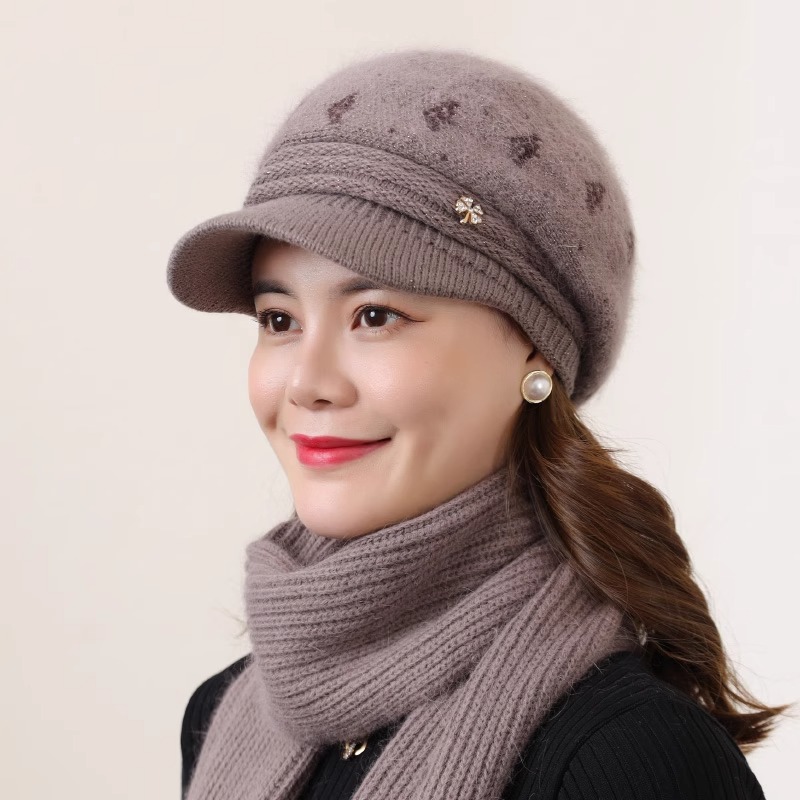 中老年人帽子女士奶奶老人妈妈秋冬季兔毛加绒加厚保暖毛线针织帽