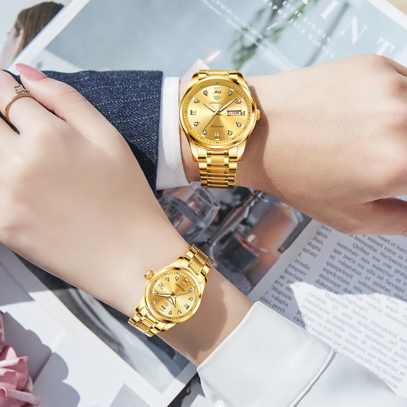 2025年新款镶钻情侣手表高档全自动机械表男女士时尚夫妻腕表防水