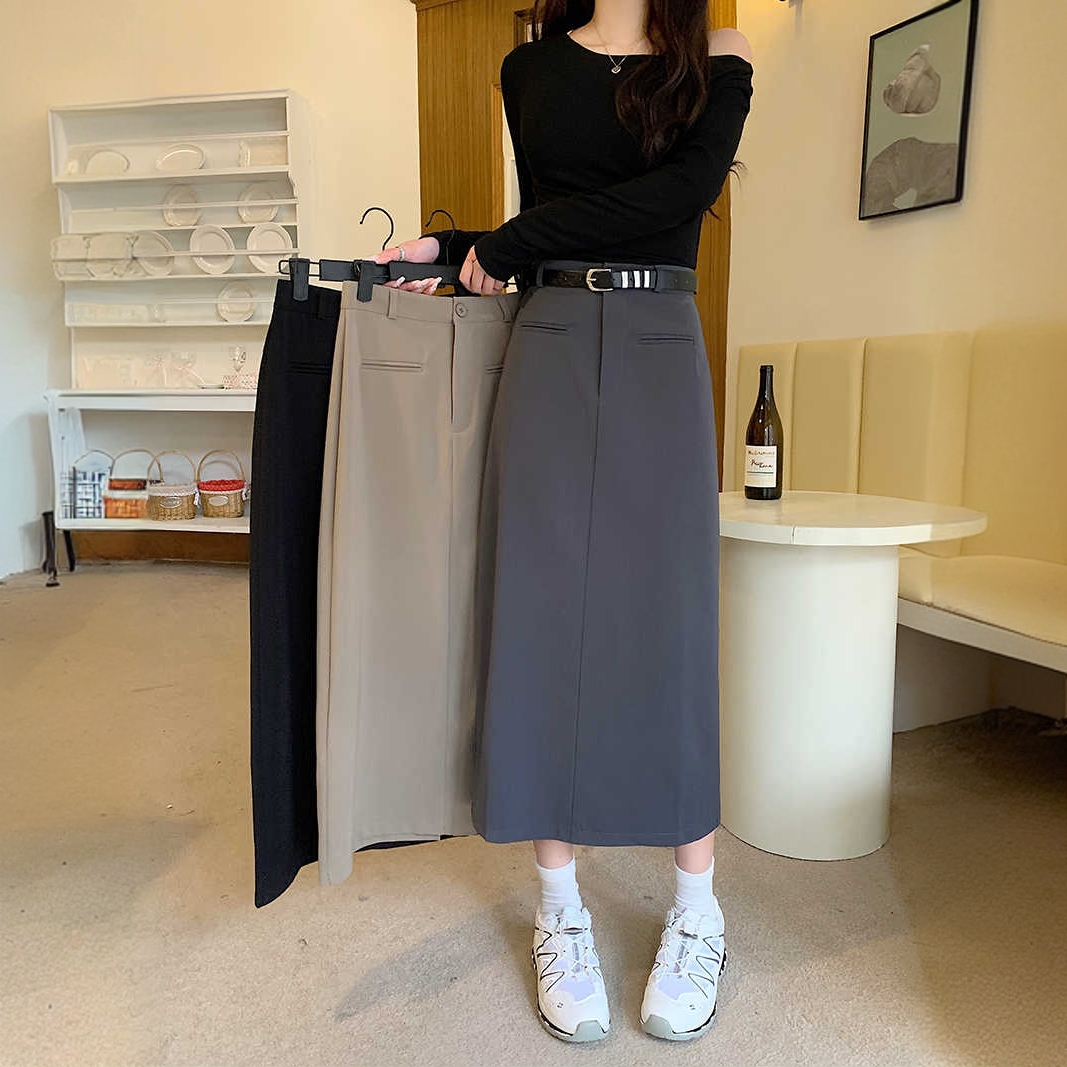 a字半身裙女春秋款2025新款高腰直筒裙高级感西装灰色包臀中长裙