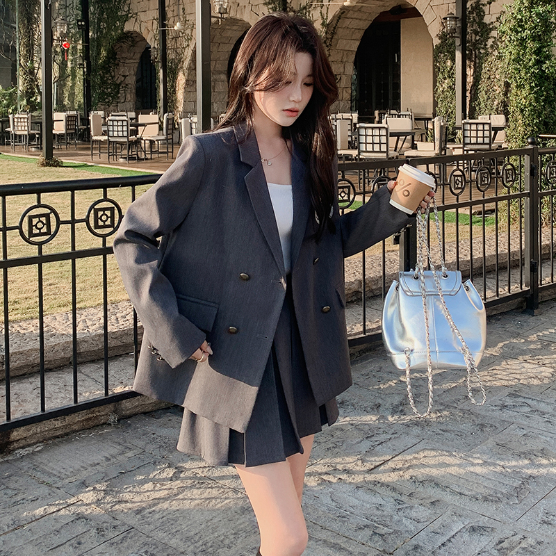 学院风西装jk制服套装女初秋2025新款小个子韩系炸街百褶裙两件套