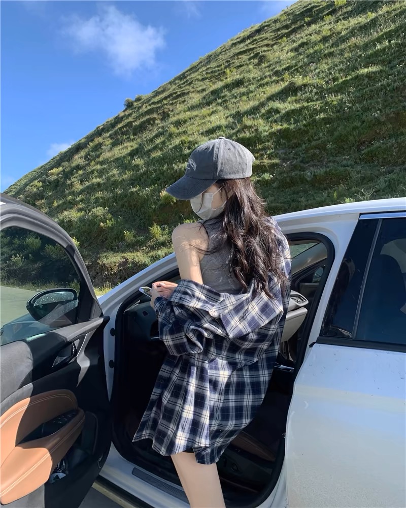 新款宽松长袖时尚外套洋气衬衫独特漂亮出游服装女春秋格子衬衫