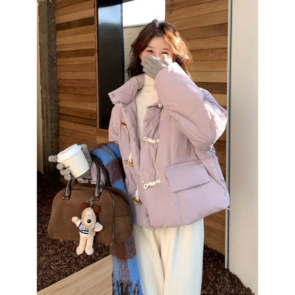香芋紫牛角扣羽绒服女2025加厚新款韩系穿搭小个子冬季白鸭绒外套