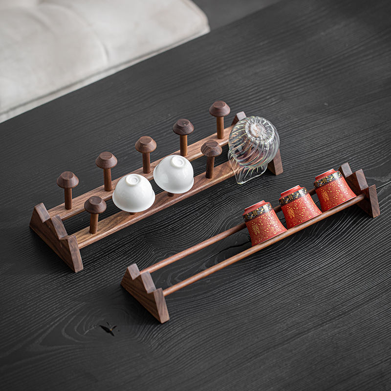 胡桃木桌面置物架收纳架小型阶梯茶具架实木杯架茶壶展示架陈列架