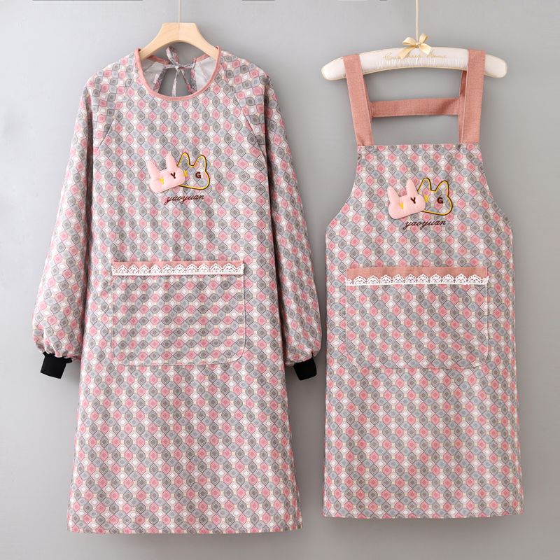 厨房家用防污罩衣时尚洋气长袖反穿帆布围裙成人餐饮上班工作服女