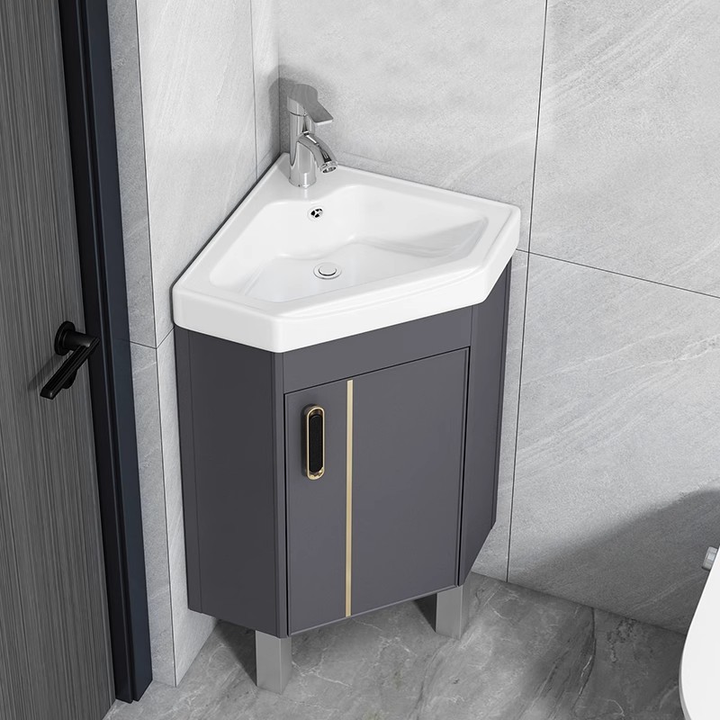 三角形浴室柜组合落地式洗手盆小户型陶瓷迷你洗脸盆转角阳台小号