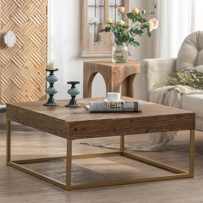 侘寂风客厅沙发实木茶几桌民宿小户型圆桌方桌家用复古做旧边几