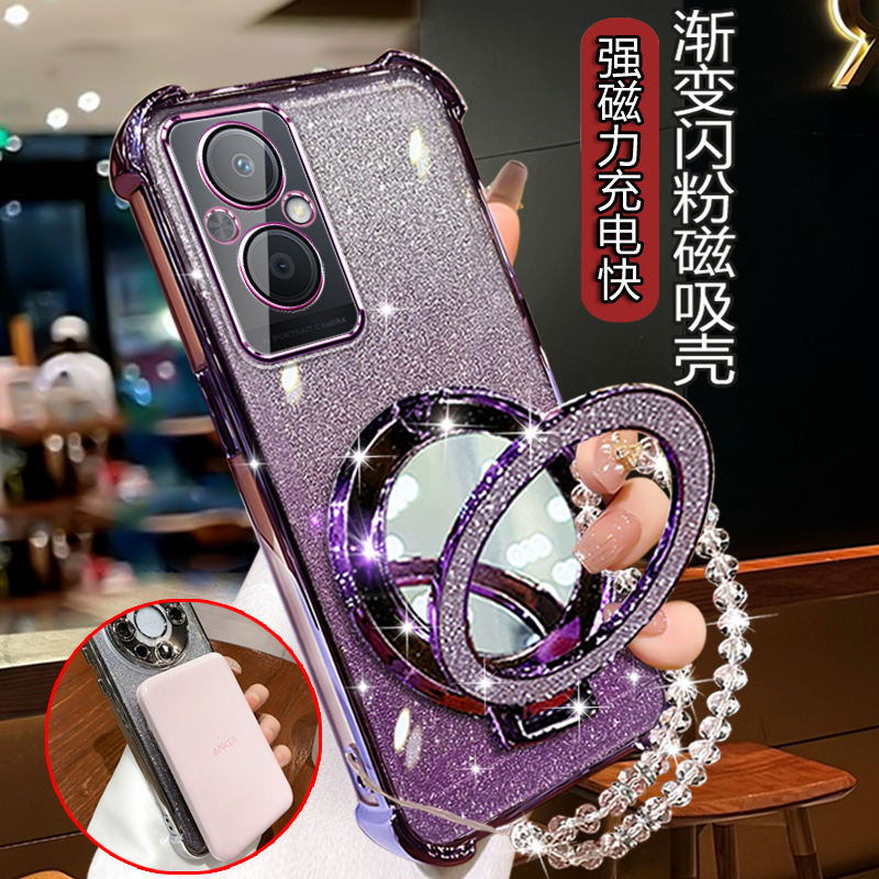 女oppoa96手机壳新款5g防摔0pa96带支架镜子OPPA96闪粉软壳PFUM10