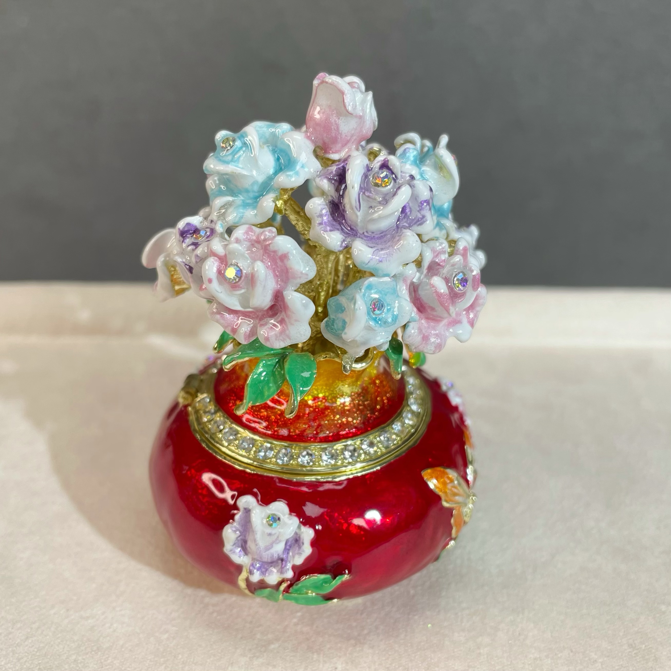 易尚宝七宝烧珐琅彩纯手工艺品立体繁花似锦花瓶首饰盒摆件JH7019