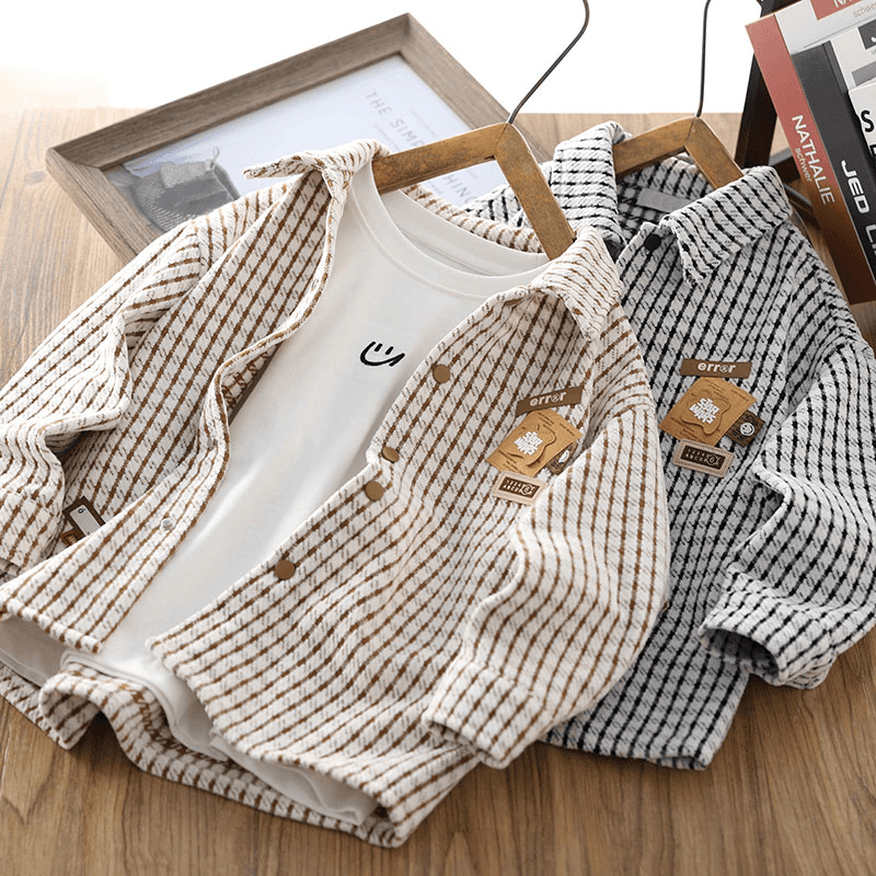 男童格子衬衫长袖秋装薄款外套2025春秋新款儿童衬衣洋气休闲上衣