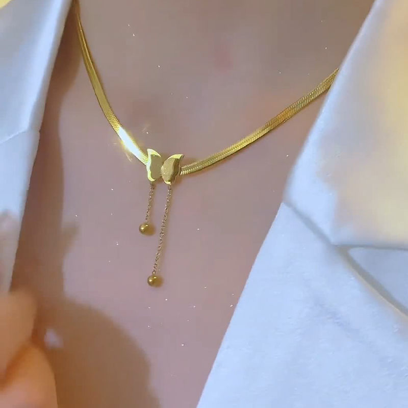 钛钢项链 蝴蝶项链脖颈链新款2023爆款网红简约小众设计感锁骨链