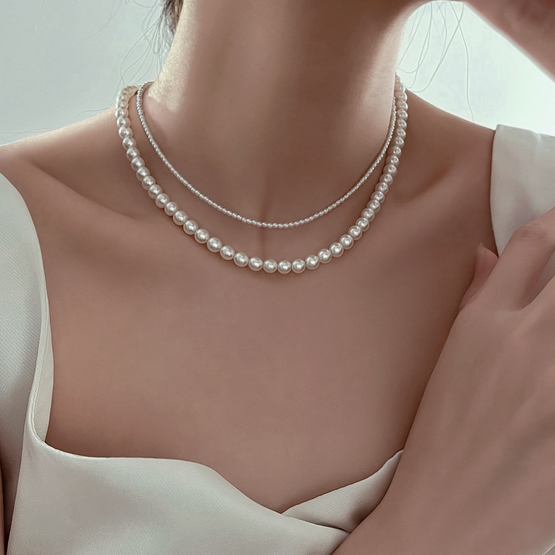 链子925银仿珍珠 纯银项链小米珠叠戴气质锁骨链轻奢小众颈链女生