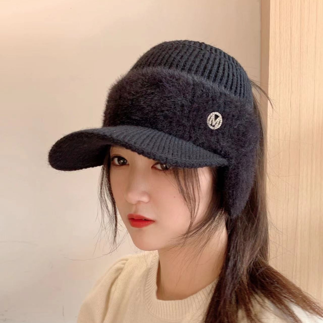 秋冬季保暖护耳朵帽子女士帽子女生休闲帽百搭时尚出行户外帽空顶