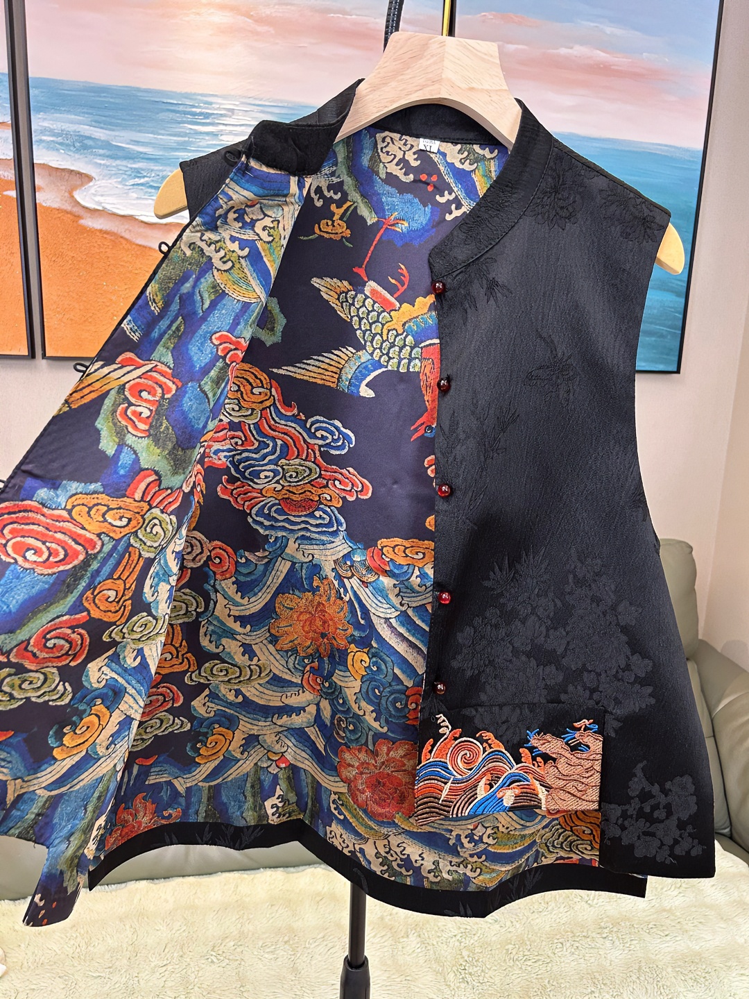 【官锦】双面双穿秋季背心重工国风新中式立领绣花复古百搭气质马甲