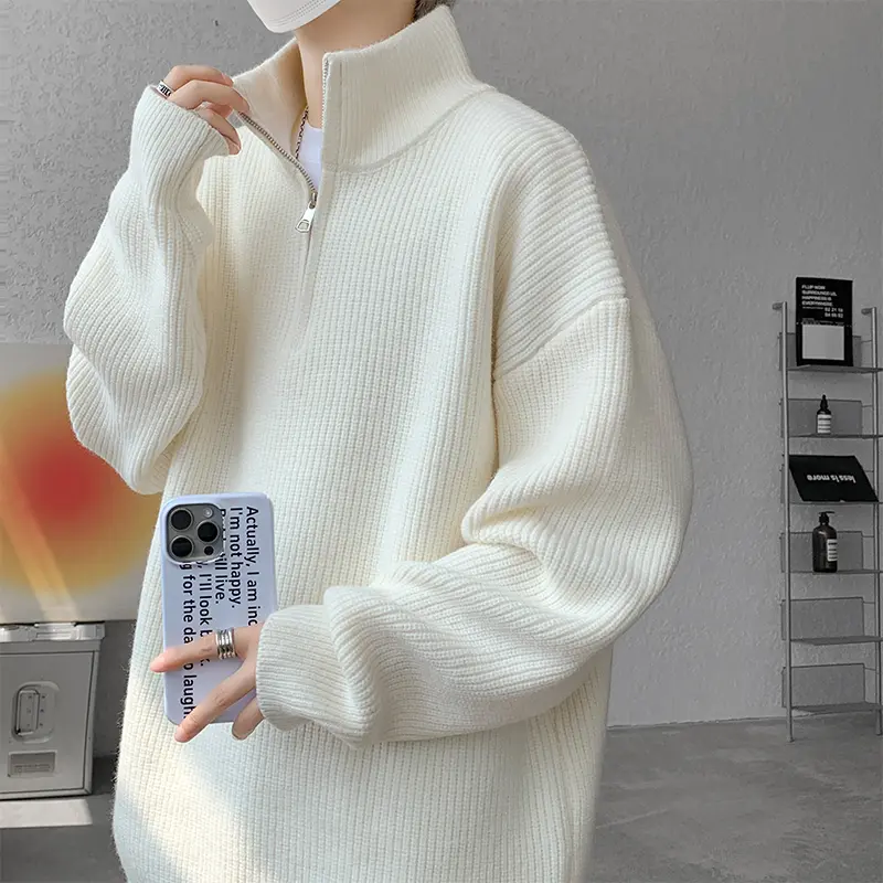 NANSSE秋冬季半拉链毛衣男半高领休闲潮牌日系港风百搭学生针织衫