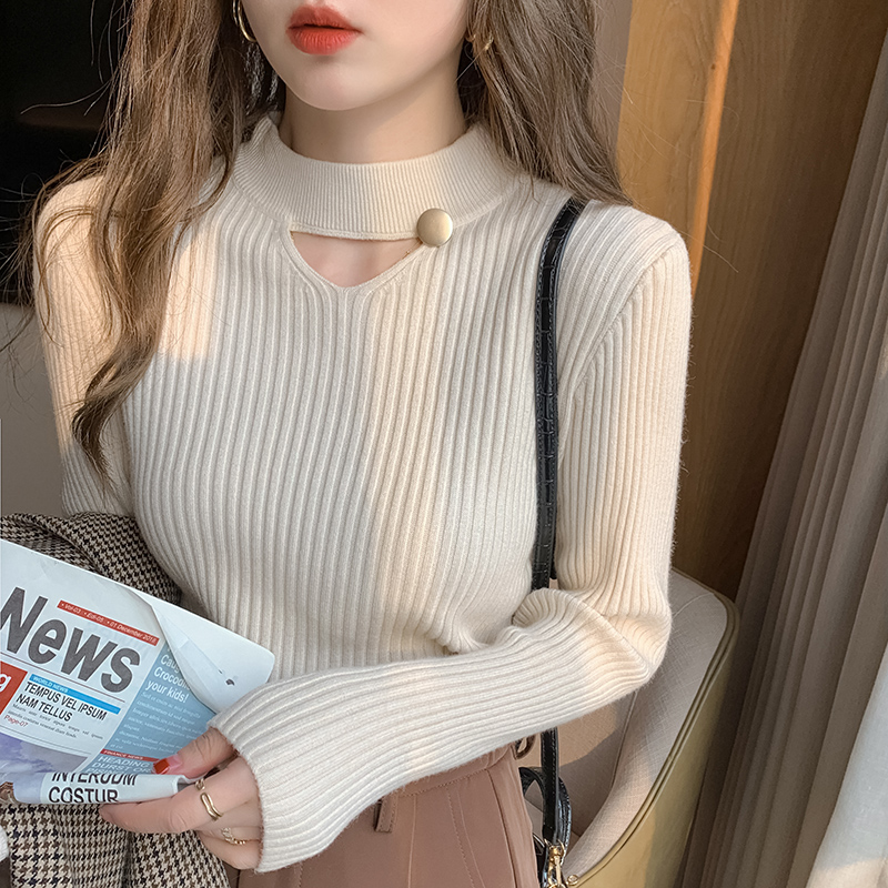 半高领针织打底衫女士秋冬2025新款洋气设计感毛衣上衣T331