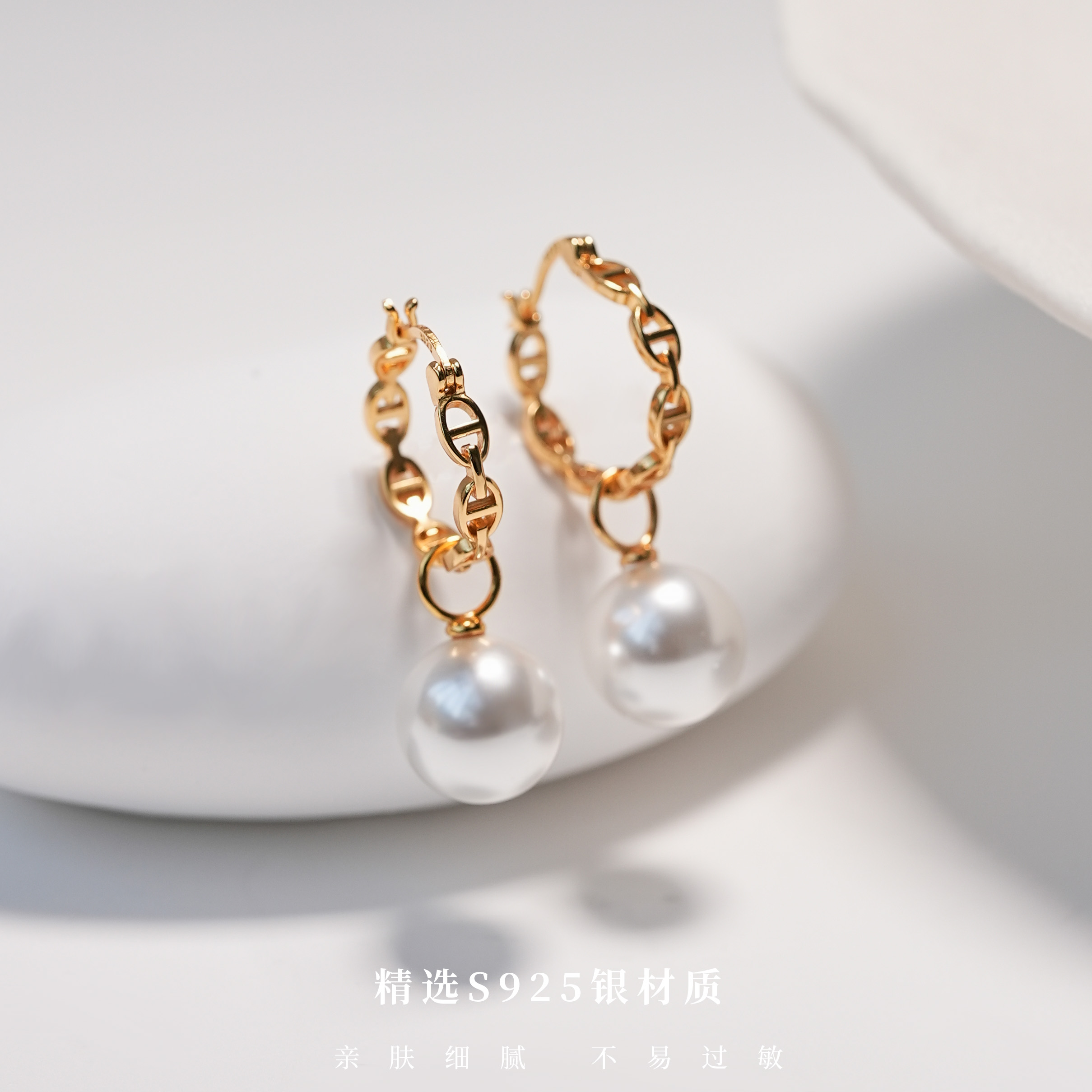 丽沁 925银耳饰 猪鼻圈圈耳扣气质秋冬新款轻奢复古百搭个性耳圈