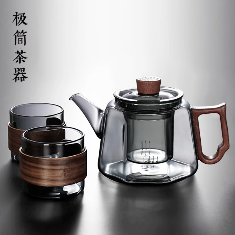 八方侧把加厚耐高温全玻璃沏茶壶泡红茶煮茶器家用水分离单壶茶具
