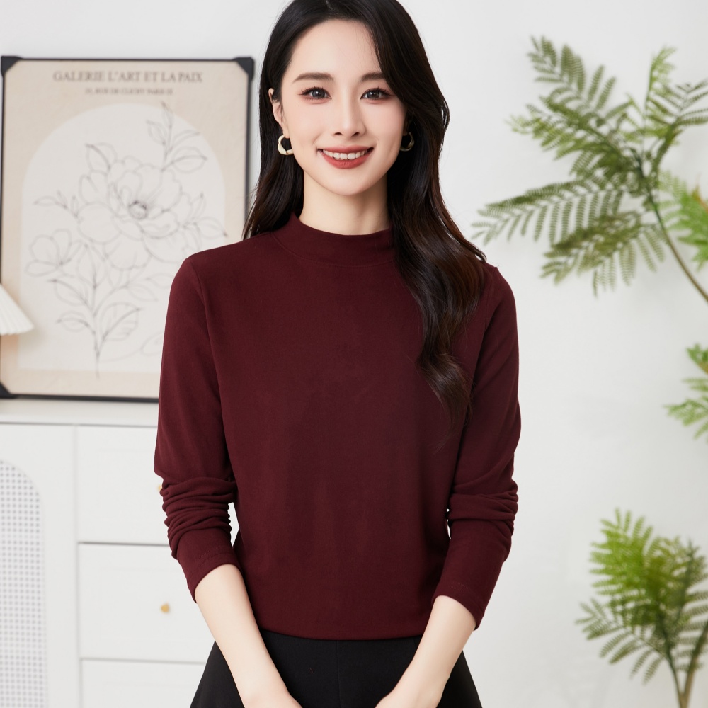 高品质双面澳绒小立领显瘦长袖纯色基础款打底衫内搭T恤上衣3013
