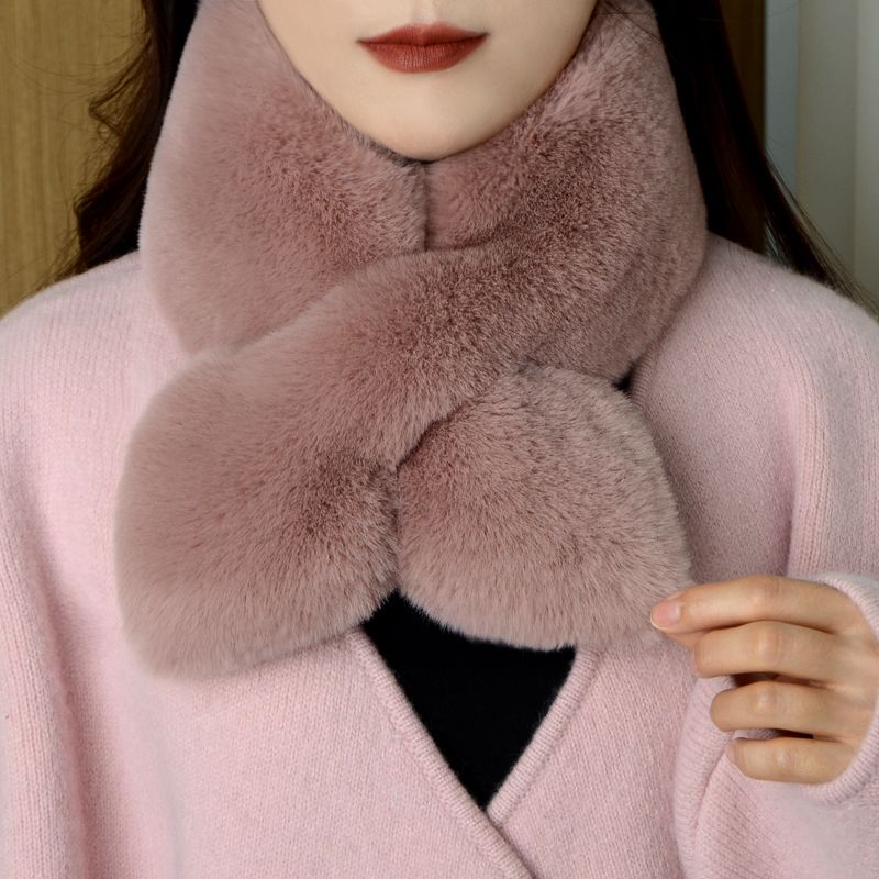 网红同款围巾女冬保暖防寒加厚韩系氛围感护颈毛绒仿皮草毛领围脖