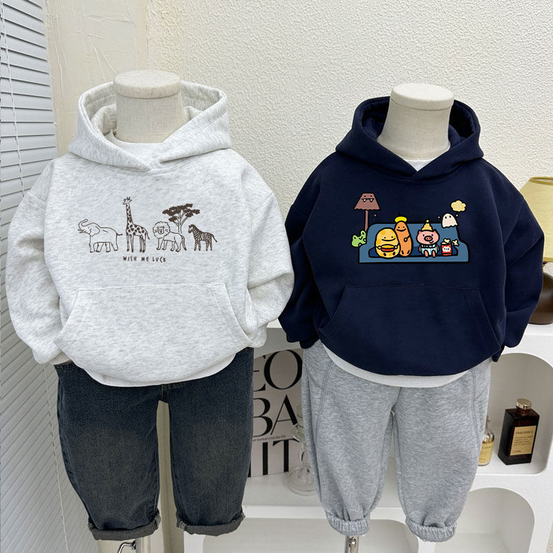 秋冬新款连帽外穿卫衣2024年男女童卡通印花长袖宝宝韩版休闲上衣