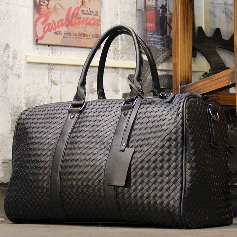 升级手工编织带电脑隔层 男手提旅行行李包大容量登机包单肩斜跨