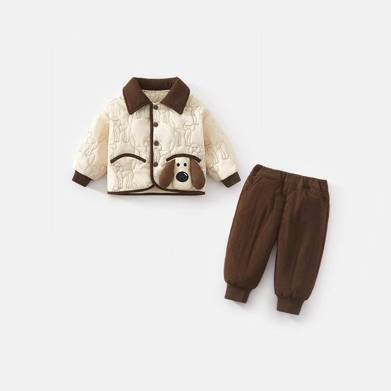 儿童冬季套装2025新款女童加绒夹棉外套棉服裤子冬季男宝宝两件套