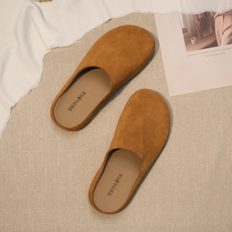 网红勃肯半拖鞋女春秋牛皮透气2025新款复古软底包头拖懒人穆勒鞋