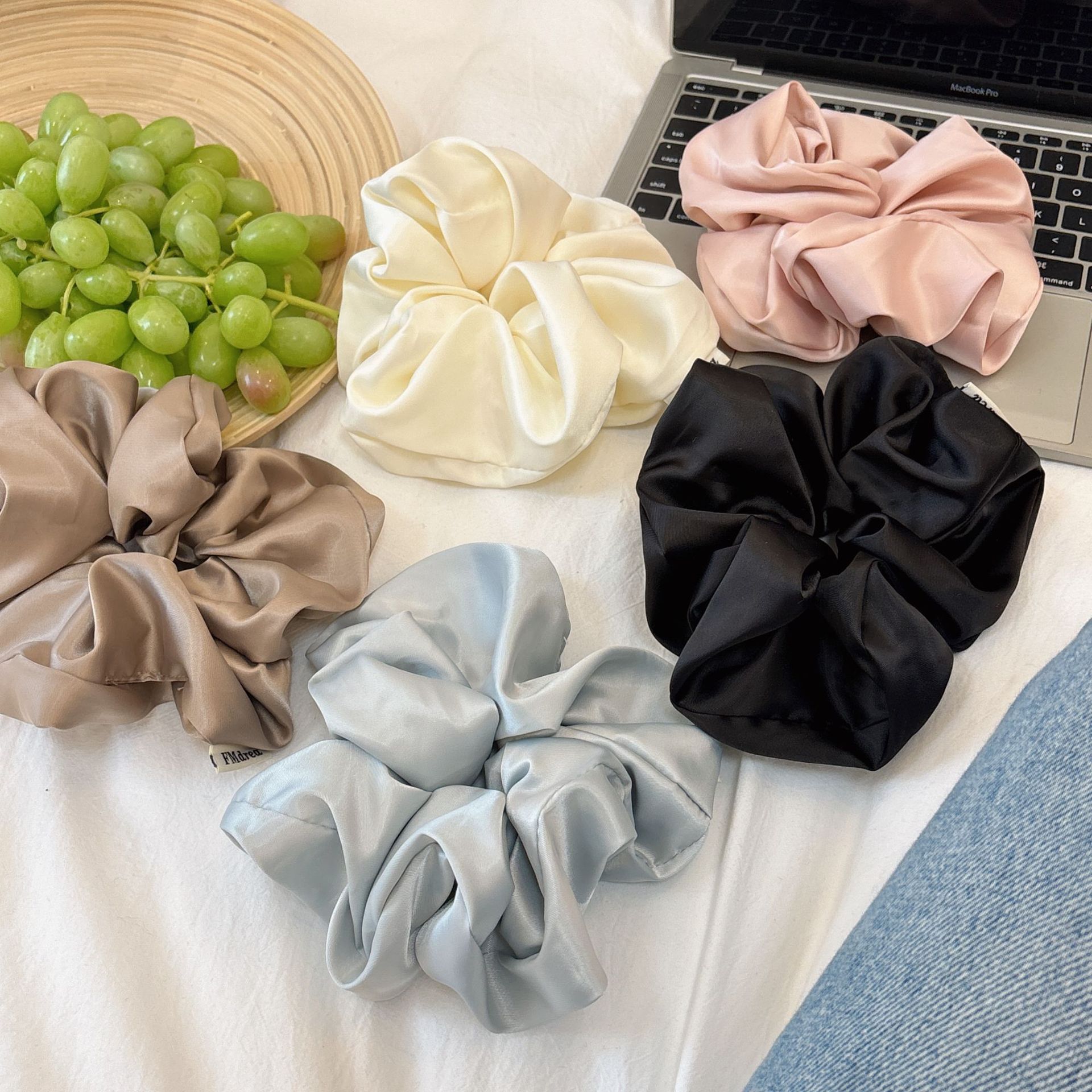 17CM大号大肠发圈纯色高级感发绳头花法式扎马尾皮筋头饰女韩式